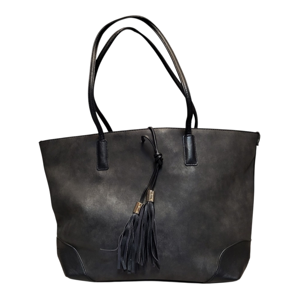 Chic Charcoal Tote with Tassel Accents